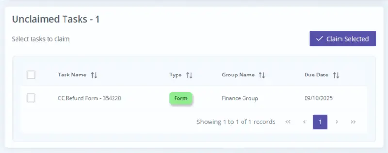 Unclaimed tasks list screenshot
